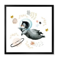 עיצוב אמנות 'פינגווין קטן מעופף כוכבי לכת וכוכבים השני' בית חווה ממוסגר אמנות הדפסה