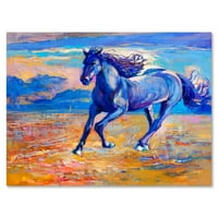 תקציר סוס כחול מופשט עם הדפס האמנות בציור הערבה