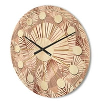 עיצוב 'עלים טרופיים מוזהבים דפוס IV' שעון קיר עץ מודרני של אמצע המאה