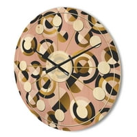 עיצוב 'צורות גיאומטריות מעגליות רטרו דפוס II' שעון קיר עץ מודרני של אמצע המאה