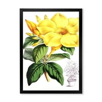 עיצוב אמנות 'עלים ירוקים עם פרחים צהובים טרופיים השני' הדפס אמנות ממוסגר מסורתי