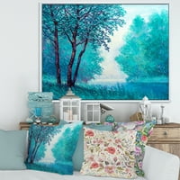 עיצוב אמנות 'כחול צבעוני עץ רושם על ידי ריברסייד' אגם בית ממוסגר בד קיר אמנות הדפסה