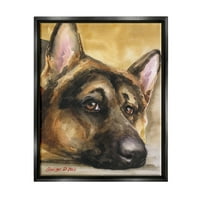 סטופל תעשיות גרמנית רועה כלב אוהד בוהה בעלי החיים דיוקן ציור סילון שחור צף ממוסגר בד הדפסת קיר אמנות,