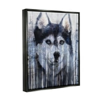 סטופל תעשיות מחייך האסקי כלב כפרי ליבנה עץ כיסוי גרפי אמנות סילון שחור צף ממוסגר בד הדפסת קיר אמנות, עיצוב