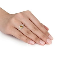 Miabella's Carat T.G.W. Diamond Diamond Diamond 10kt טבעת הילה צהובה