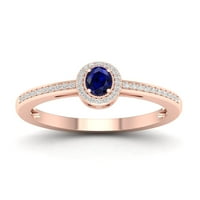 אבן חן קיסרית 10K ורד זהב סגלגל סגלגל ספיר כחול 1 10ct TW טבעת יהלום הילה טבעת נשים