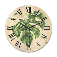 עיצוב 'עלים ירוקים טרופיים על לבן בקיץ טיימס III' שעון קיר עץ טרופי
