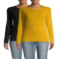 TIME ו- TRU חולצת טריקו סולבר של נשים עם שרוולים ארוכים, חבילה