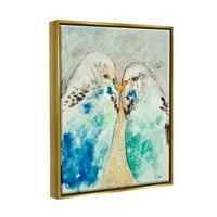 סטופל תעשיות זוג כחול תוכים ציפורים מנוקד בצבעי מים פירוט ציור מתכתי זהב צף ממוסגר בד הדפסת קיר אמנות,
