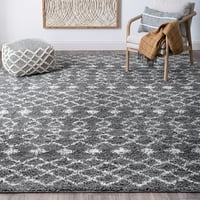 שטיח אזור מעבר שטיח אפור גיאומטרי עבה, סלון לבן קל לניקוי
