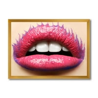 עיצוב אמנות 'שפתיים של אישה יפה עם שפתון ורוד' הדפס אמנות ממוסגר מודרני