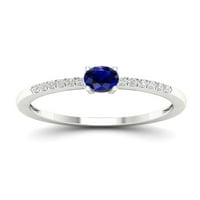 אבן חן אימפריאלית זהב לבן 10 קראט עגול בחיתוך כחול ספיר טבעת יהלום לנשים