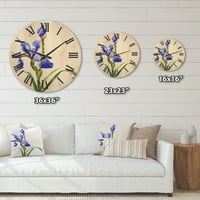 מעצב את שעון הקיר העץ המסורתי 'פרח כחול איריס בסגנון עץ מסורתי