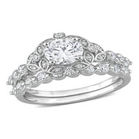 1- CARAT T.G.W. נוצר טבעת אירוסין של פרחי כסף סטרלינג לבן