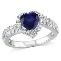 Miabella's 2- Carat T.G.W. צורת לב נוצרה ספיר כחול ויצר ספיר לבן סטרלינג כסף טבעת הילה