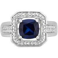 יהלום מבטא עגול נוצר כרית-לחתוך כחול ספיר כסף טון טבעת, עגילים ותליון סט, 18