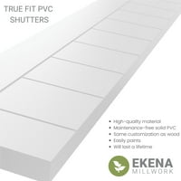 עבודת טחנה של Ekena 18 W 61 H True Fit PVC SLAT אופקי ממוסגר סגנון מודרני תריסים קבועים, אוקיינוס ​​מתנפח