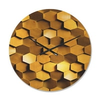 עיצוב 'קיר מרקם חלת דבש מוזהב' שעון קיר עץ מודרני