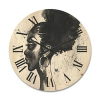 מעצב את 'דיוקן שחור לבן של אישה אפריקאית אמריקאית, שעון קיר עץ מודרני