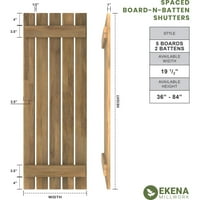 עבודת טחנה של EKENA 1 2 W 71 H Amerraft Five Board חיצוני חיצוני מרווח עץ מרווח תריסים- N-Batten, Ocean