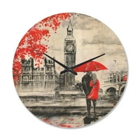 מעצבים 'זוגות מחזיקים מטריה בהליכה בפריס II' שעון קיר עץ מודרני