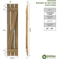 עבודת טחנה של EKENA 1 2 W 66 H Amerraft שלוש לוח חיצוני חיצוני ריאלי מרווח עץ מרווחים-N-Batten תריסים