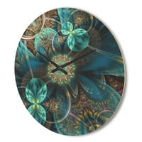 עיצוב 'דפוס פרחים כחול פרחים פרחים' שעון קיר עץ מודרני
