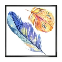 עיצוב 'צבעוני כחול וזהוב ציפורים מוזהב, מהכנף' בוהמי ואקלקטי ממוסגר קיר אמנות הדפס