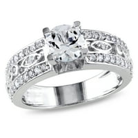 Miabella's נשים 1- קראט T.G.W. יצר טבעת אירוסין של ספיר פיליגרן לבנה בכסף סטרלינג