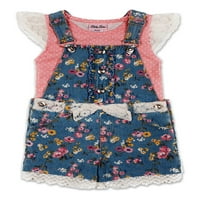 תינוקות קטנות לתינוקות ופעוטות נערות מודפסות דפוסים קצרים ואופנה עליונה, סט תלבושת דו-חלקית, מידות 12m-4t