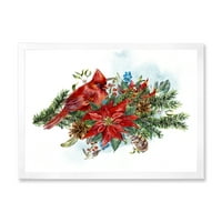 אמנות עיצוב 'ציפור קרדינל אדומה לחג המולד ופוינסטיה' הדפס אמנות ממוסגר מסורתי